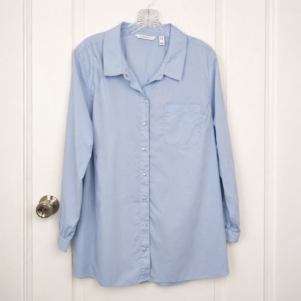 Isaac Mizrahi Live 1X Blue Snap Front Stretch Button Down Top